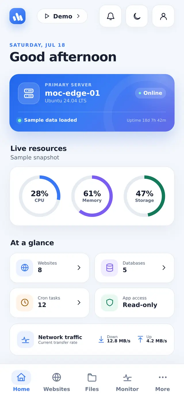 Dashboard, light theme