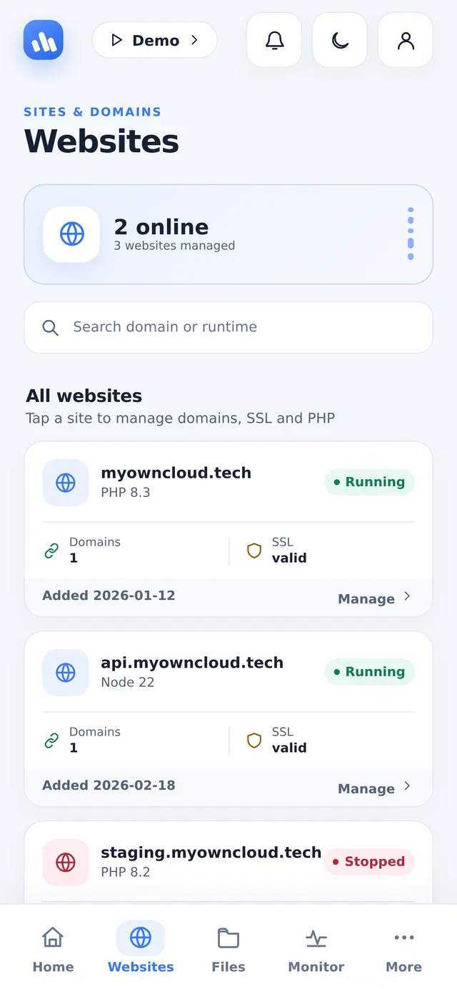 Websites, light theme